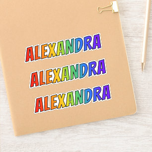 Första Namn " ALEXANDRA " med Roligt Regnbågsfä Klistermärken