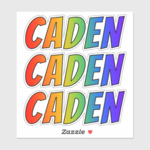 Första Namn ’CADEN’ med Roligt regnbågsfärg Klistermärken
