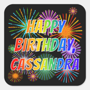 Första Namn" CASSANDRA", Roligt" GRATTIS PÅ FÖDELS Fyrkantigt Klistermärke