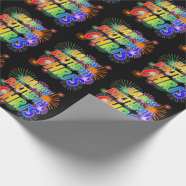 Första Namn, "CHRIS", Roligten "GRATTIS PÅ FÖDELSE Presentpapper (Hörn)