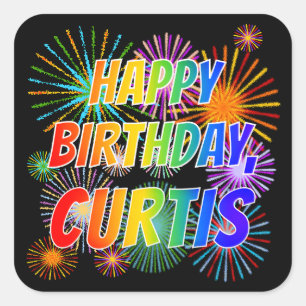 Första Namn, "CURTIS", Roligten "GRATTIS PÅ FÖDELS Fyrkantigt Klistermärke