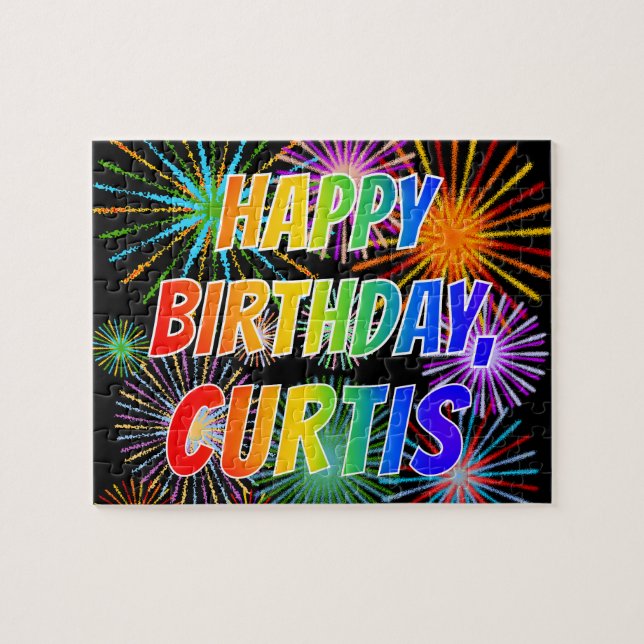 Första Namn, "CURTIS", Roligten "GRATTIS PÅ FÖDELS Pussel (Horisontell)