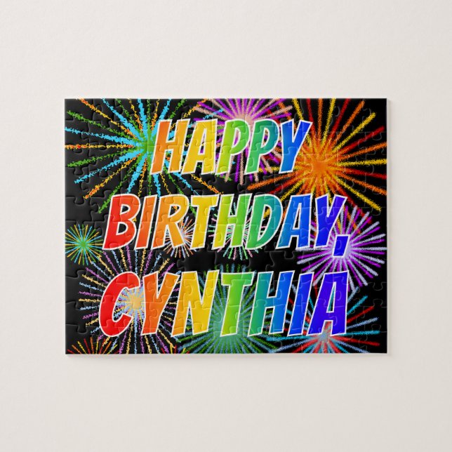 Första Namn, "CYNTHIA", Roligten "GRATTIS PÅ FÖDEL Pussel (Horisontell)