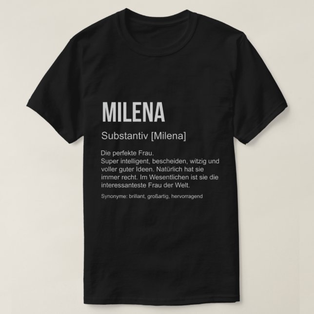 Första Namn Definition Funny Namn Gift Milena T-Sh T Shirt (Design framsida)