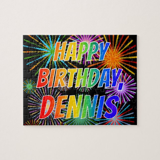 Första Namn, "DENNIS", Roligten "GRATTIS PÅ FÖDELS Pussel (Horisontell)