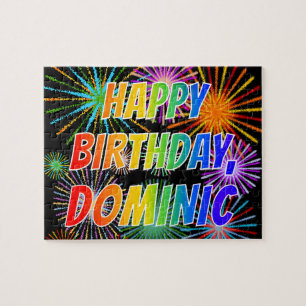 Första Namn, "DOMINIC", Roligten "GRATTIS PÅ FÖDEL Pussel
