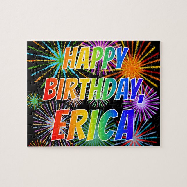 Första Namn (ERICA), Roligten GRATTIS PÅ FÖDELSEDA Pussel (Horisontell)