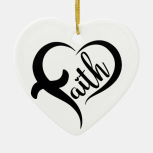 Första Namn Faith Inspirational Black Typography Julgransprydnad Keramik