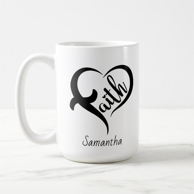 Första Namn | Faith Inspirational Black Typography Kaffemugg (Vänster)
