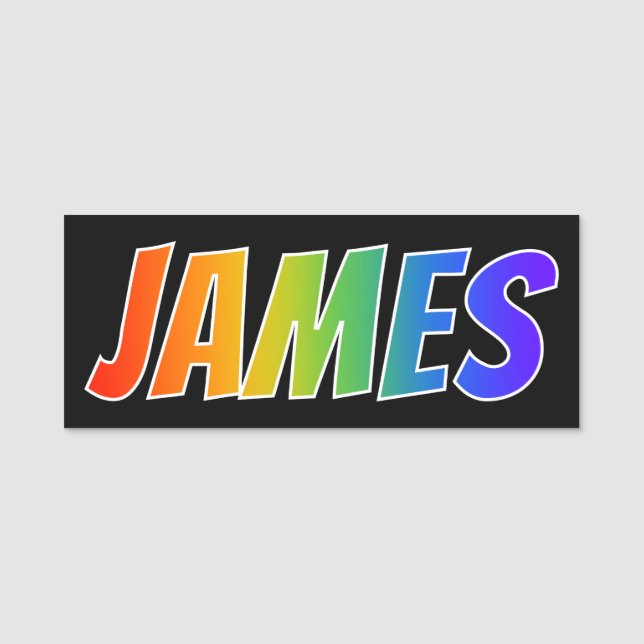 Första Namn, "JAMES": Roligtens regnbågsfärgning Namnbricka (Framsida)
