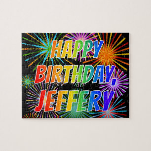 Första Namn, "JEFFERY", Roligt "GRATTIS PÅ FÖDELSE Pussel