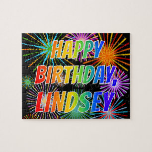 Första Namn, "LINDSEY", Roligten "GRATTIS PÅ FÖDEL Pussel