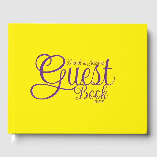 Första Namn Modern Elegant Lila Calligraphy Text Gästböcker (Framsida)