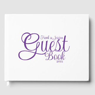 Första Namn Modern Elegant White Lila Calligraphy Gästböcker