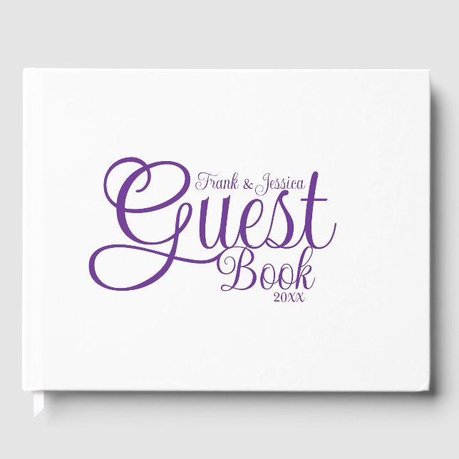 Första Namn Modern Elegant White Lila Calligraphy Gästböcker (Framsida)