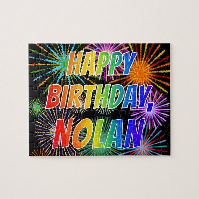 Första Namn, "NOLAN", Roligten "GRATTIS PÅ FÖDELSE Pussel (Horisontell)