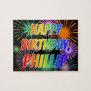 Första Namn, "PHILLIP", Roligt "GRATTIS PÅ FÖDE Pussel