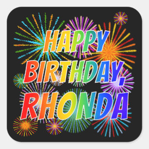 Första Namn ’RHONDA’, Roligt ’GRATTIS PÅ F Fyrkantigt Klistermärke