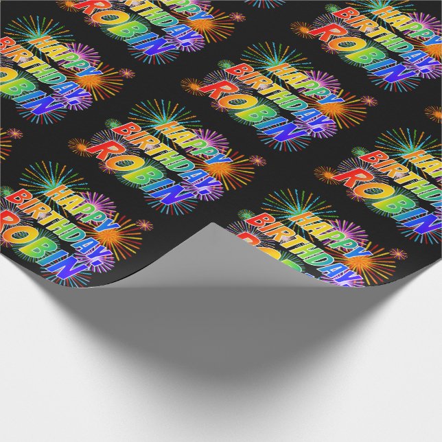 Första Namn, "ROBIN", Roligten "GRATTIS PÅ FÖDELSE Presentpapper (Hörn)