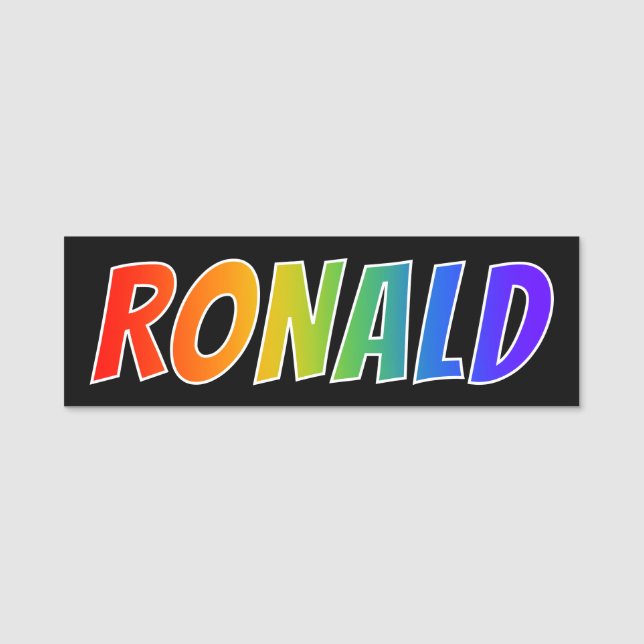 Första Namn, "RONALD": Roligtens regnbågsfärgning Namnbricka (Framsida)