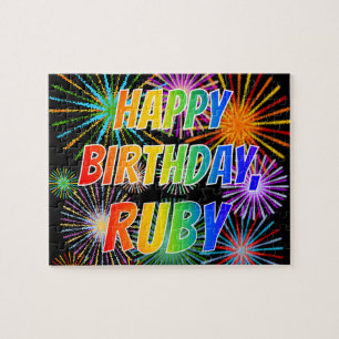 Första Namn, "RUBY", Roligt "GRATTIS PÅ FÖDELSEDAG Pussel