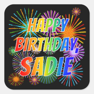 Första Namn, "SADIE", Roligten "GRATTIS PÅ FÖDE Fyrkantigt Klistermärke