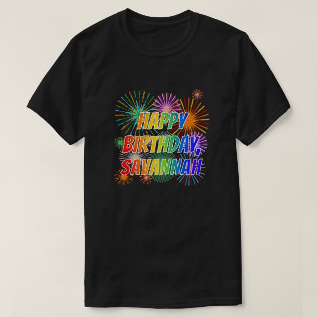 Första Namn ’SAVANNAH’, Roligten ’GRATTIS PÅ FÖDEL T Shirt (Design framsida)
