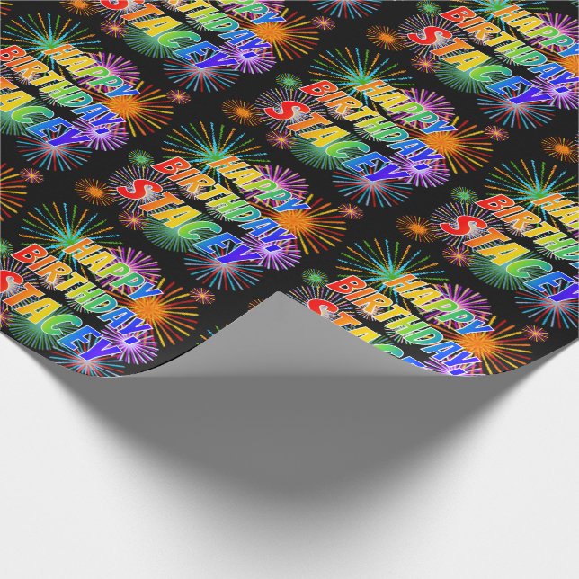 Första Namn, "STACEY", Roligten "GRATTIS PÅ FÖDELS Presentpapper (Hörn)