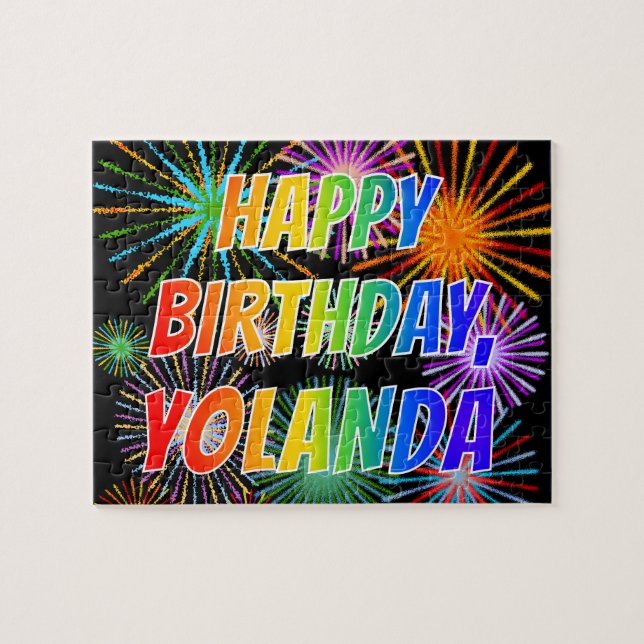 Första Namnen "YOLANDA", Roligt "GRATTIS PÅ FÖDELS Pussel (Horisontell)