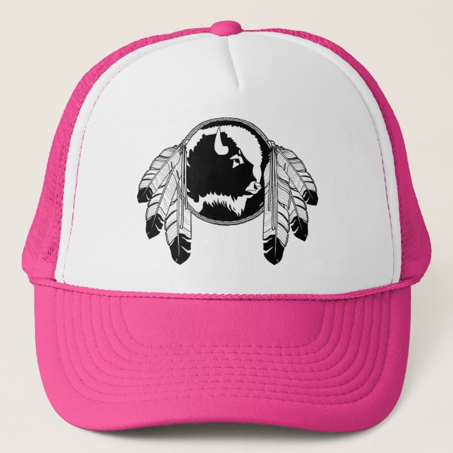Första Nation Wildlife Cap Buffalo Wildlife Art Ca Truckerkeps (Framsida)