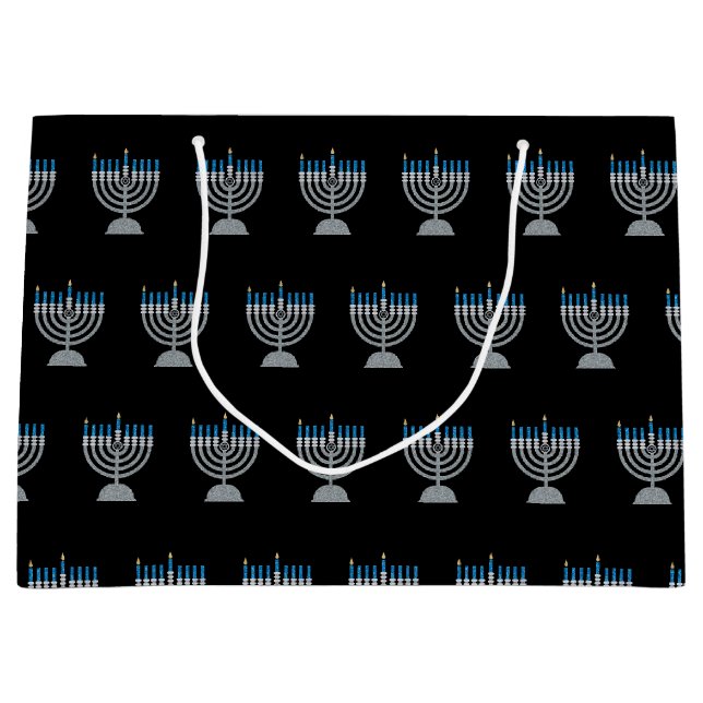 Första natten på Hanukkah Glitter Large Gift Bag (Framsidan)
