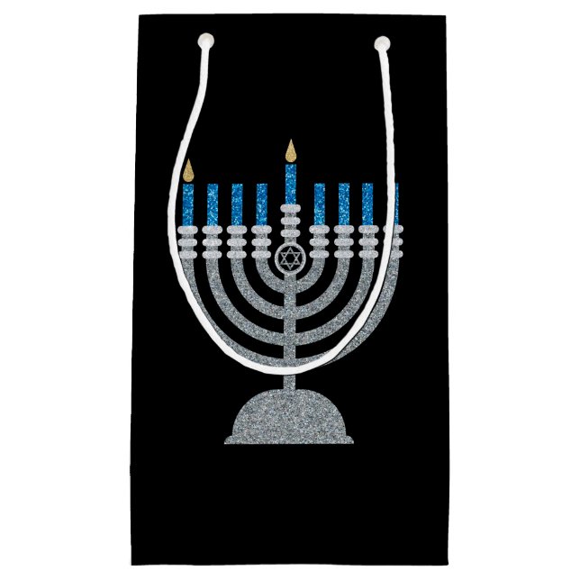 Första natten på Hanukkah Glitter Small Gift Bag (Framsidan)
