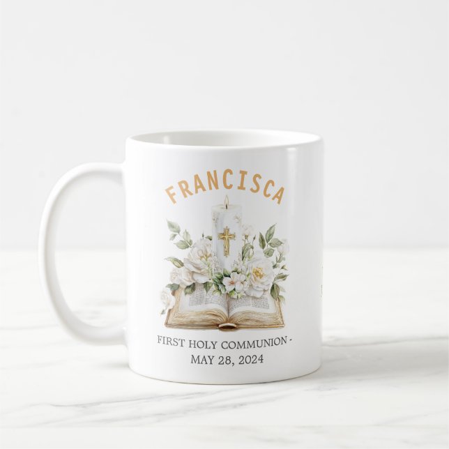Första nattvarden Blommig Bibel Religiös Kaffemugg (Vänster)