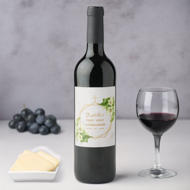 Första nattvarden Blommor Liljor Guld Marmor Vinflaska Etikett (Skapare uppladdad)