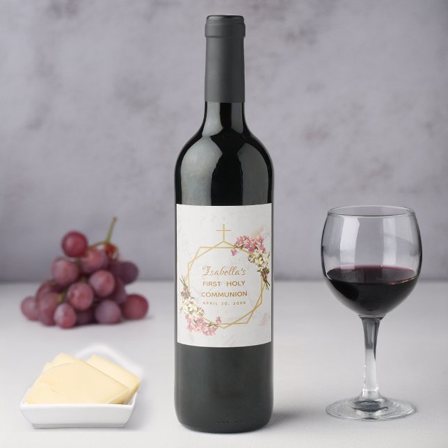 Första nattvarden Blommor Orkidéer Guld Marmor Vinflaska Etikett (Skapare uppladdad)