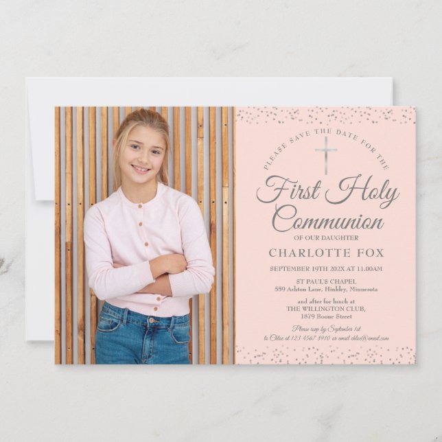 Första nattvarden Blush Rosa Stjärnstoft Foto Spara Datumet (Framsida)