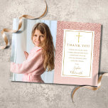 Första nattvarden Rosa Guld Glitter Foto Tack Kort<br><div class="desc">Rose gold glitter ombre första nattvarden foto tackkort. Personifiera med ditt speciella foto och tackmeddelande i chic guld bokstäver på denna moderna eleganta design. Utformad av Thisisnotme©</div>