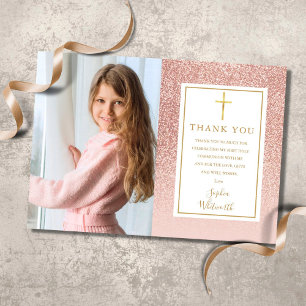 Första nattvarden Rosa Guld Glitter Foto Tack Kort
