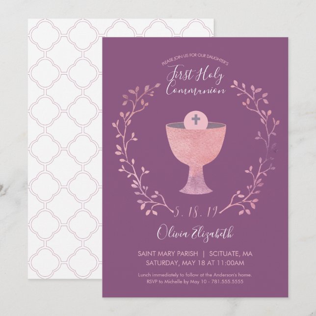 Första nattvardinbjudan - flicka inbjudan (Fram/baksida)