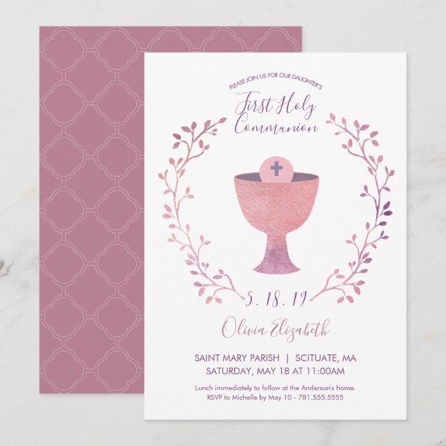 Första nattvardinbjudan - flickainbjudan inbjudningar (Fram/baksida)