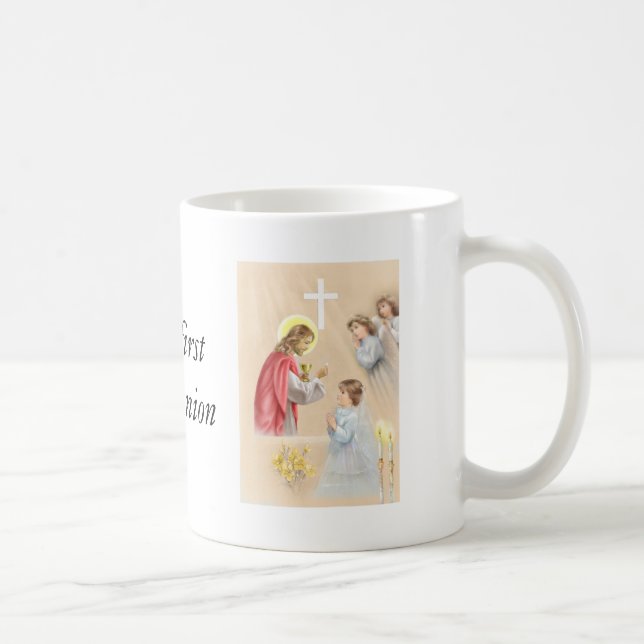Första nattvardsgång för flicka som dricker muggen kaffemugg (Höger)
