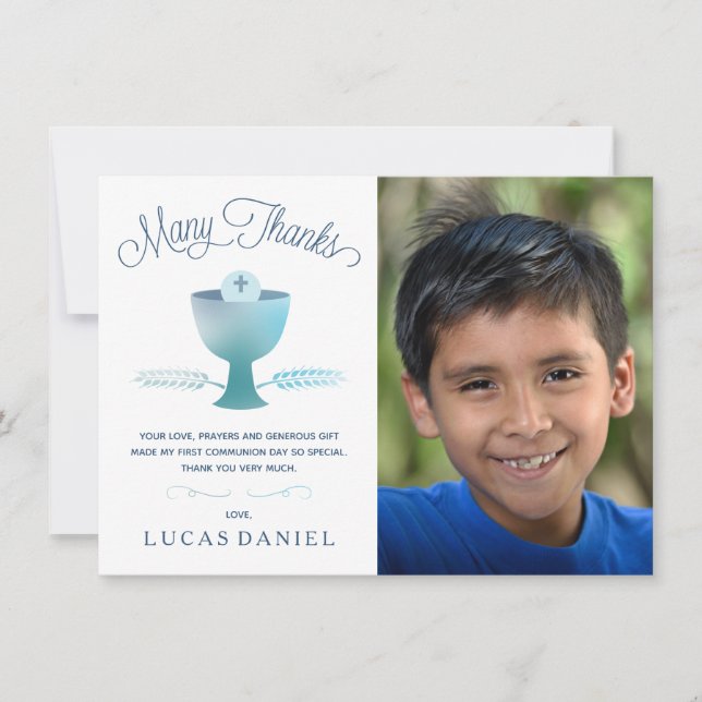 Första nattvardtackkort - bild, pojke tack kort (Framsida)