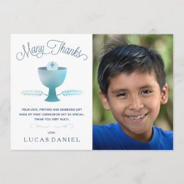 Första nattvardtackkort - foto, pojke tack kort