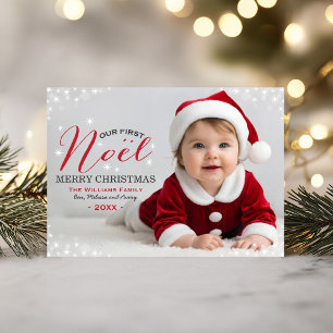 Första noel Red Photo Overlay Babys först Julkort