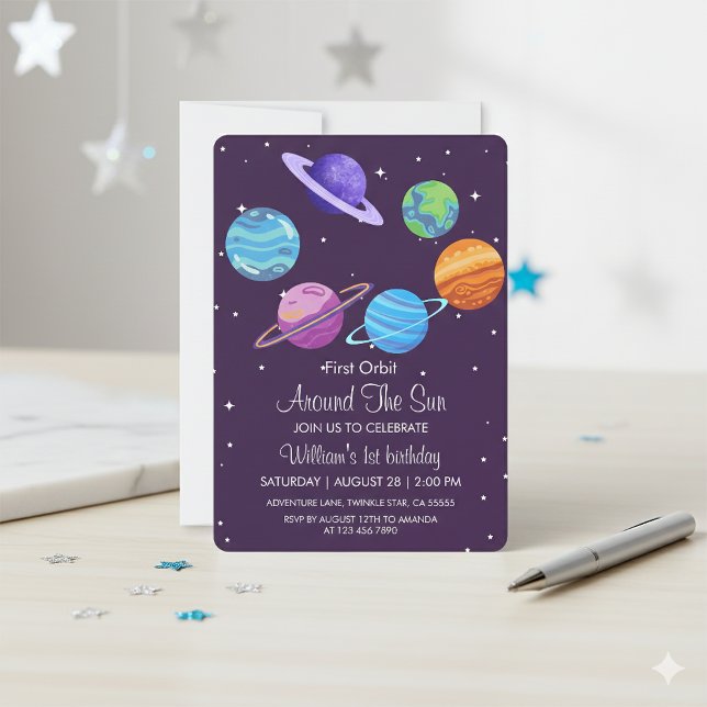 Första omgången runt Sol 1:a födelsedag Inbjudan (Skapare uppladdad)