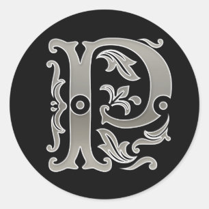 Första P Round Sticker i silver Runt Klistermärke