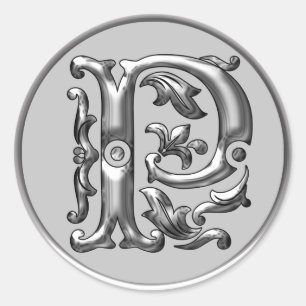 Första P Round Sticker i silver Runt Klistermärke