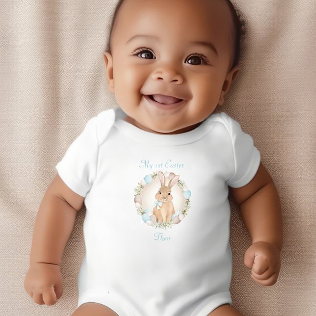 Första Påsk Cute Bunny Personlig Namn Boy Boy T Shirt (First Easter Cute Bunny Personalized Name Boy Baby Bodysuit)