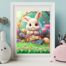 Första Påsk Cute Rabbit i Basket-Personligen Poster