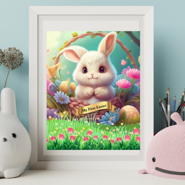 Första Påsk Cute Rabbit i Basket-Personligen Poster (Skapare uppladdad)
